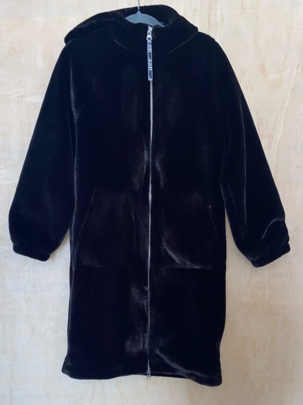 Levi's Black Faux Fur Hooded Zip Pea Coat